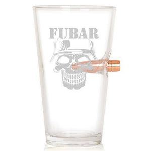 Shots Fired by Lucky Shot USA .50 Cal BMG Bullet Beer Pint - FUBAR gravure - Bierglas (475ml)