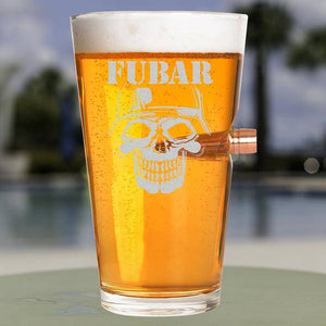 Shots Fired by Lucky Shot USA .50 Cal BMG Bullet Beer Pint - FUBAR gravure - Bierglas (475ml)