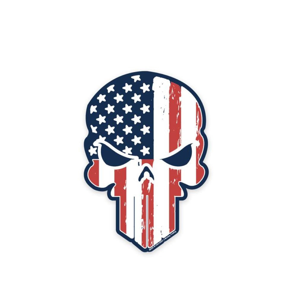 Shots Fired by Lucky Shot USA Magneetsticker Punisher logo met Amerikaanse vlag 10x15cm (Blauw-Rood-Wit)