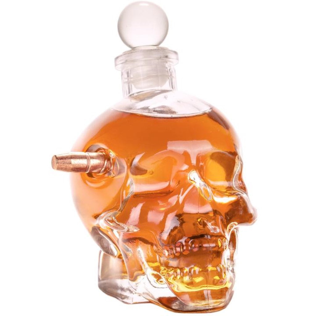 Shots Fired by Lucky Shot USA .50 Cal BMG Skull Whisky Set - Decanter met 4x .308/7.62 Whiskyglazen in vorm van Doodshoofd