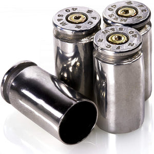 Shots Fired by Lucky Shot USA Ventieldoppen gemaakt van .40 CAL Smith & Wesson kogelhulzen - 4 stuks (Nikkel/Zilver)