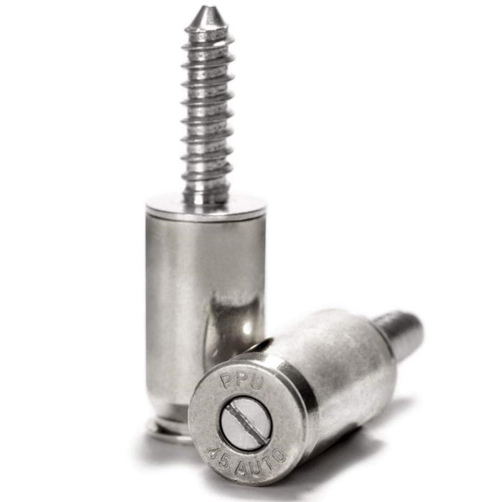 Shots Fired by Lucky Shot USA .45 ACP Kentekenplaatschroefjes 2 stuks (Nikkel/Zilver)