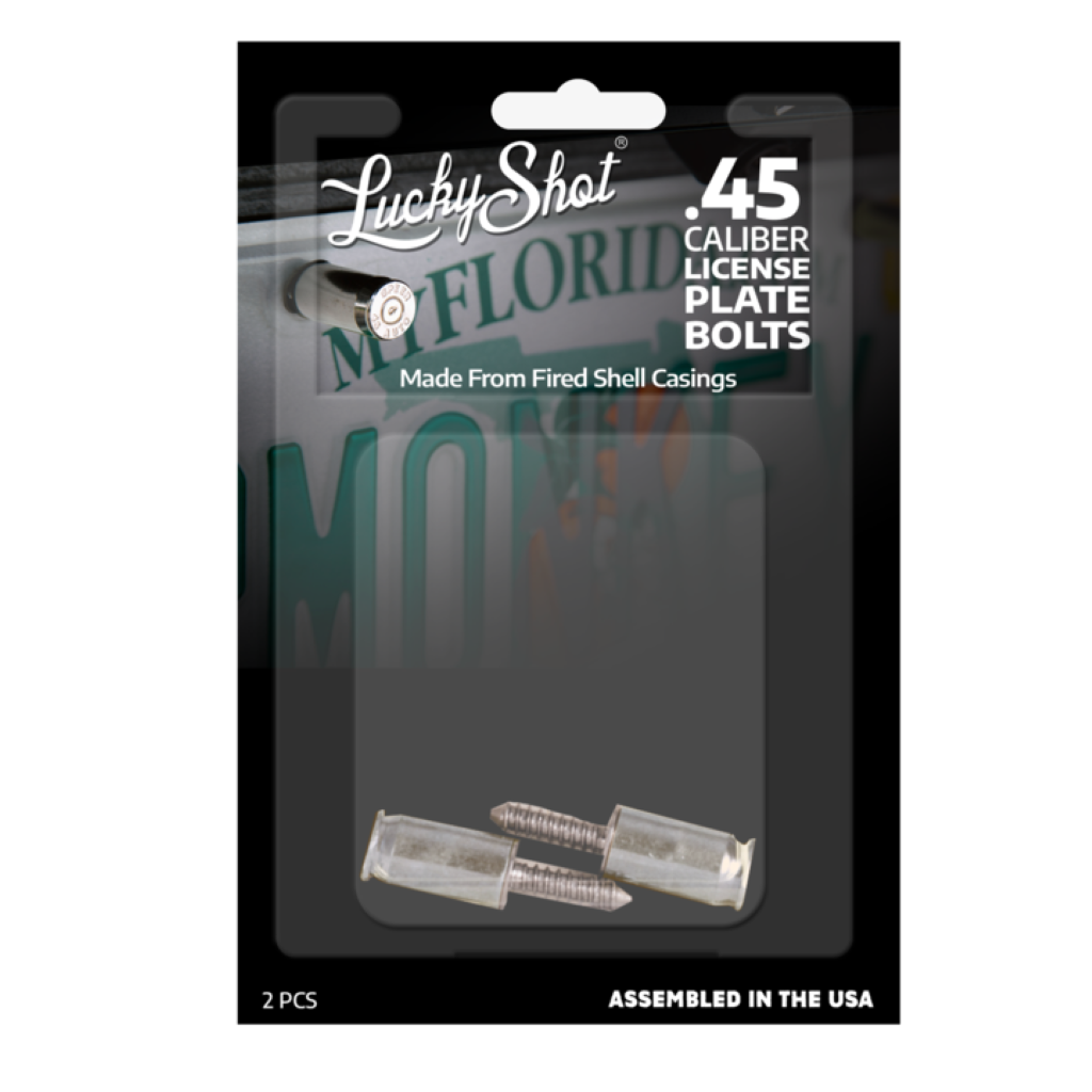 Shots Fired by Lucky Shot USA .45 ACP Kentekenplaatschroefjes 2 stuks (Nikkel/Zilver)