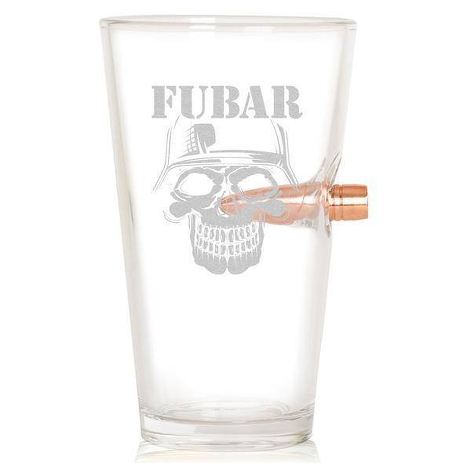 Shots Fired by Lucky Shot USA .50 Cal BMG Bullet Beer Pint - FUBAR gravure - Bierglas (475ml)