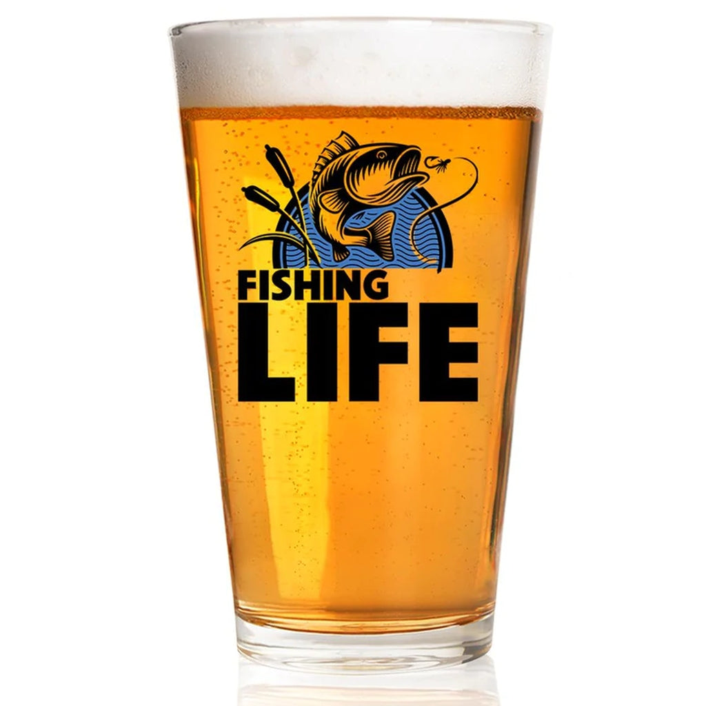 Shots Fired by Lucky Shot USA Americana Collection Bierglazen – Bierglas (Pint) – "Fishing Life Jumping Fish" – (475ml)