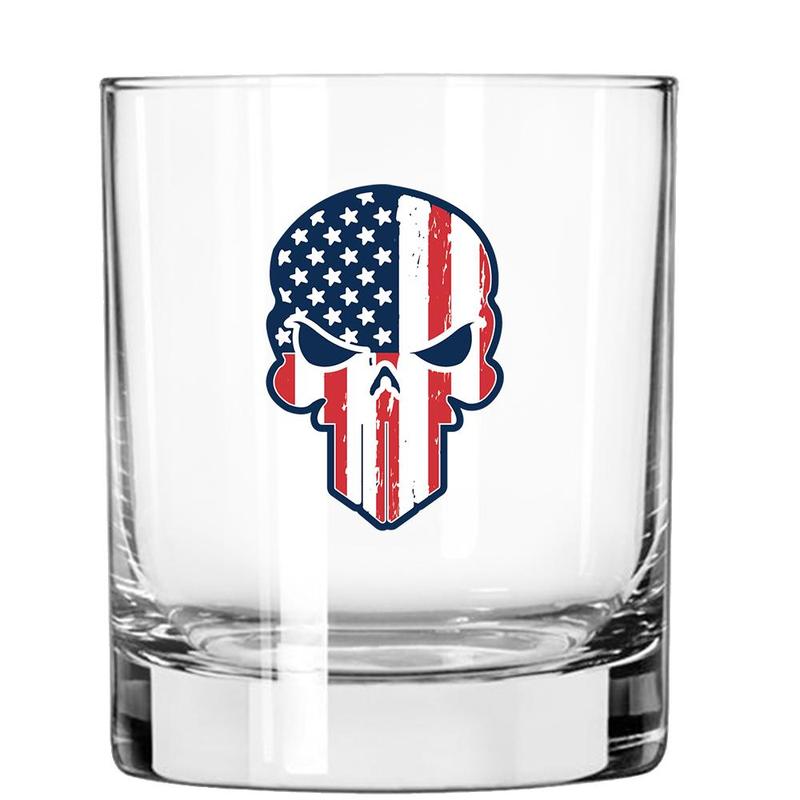 Shots Fired by Lucky Shot USA whiskyglazen Americana Collection Whiskyglas - "PUNISHER" Amerikaanse vlag (325ml)