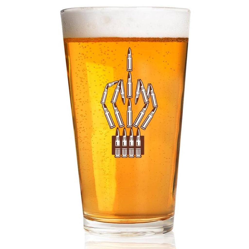 Shots Fired by Lucky Shot USA Americana Collection Bierglazen – Bierglas (Pint) – "SKULL FINGER" – (475ml)