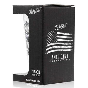 Shots Fired by Lucky Shot USA bierglazen Americana Collection – Bierglas (Pint) – "MOLON LABE" – (475ml)