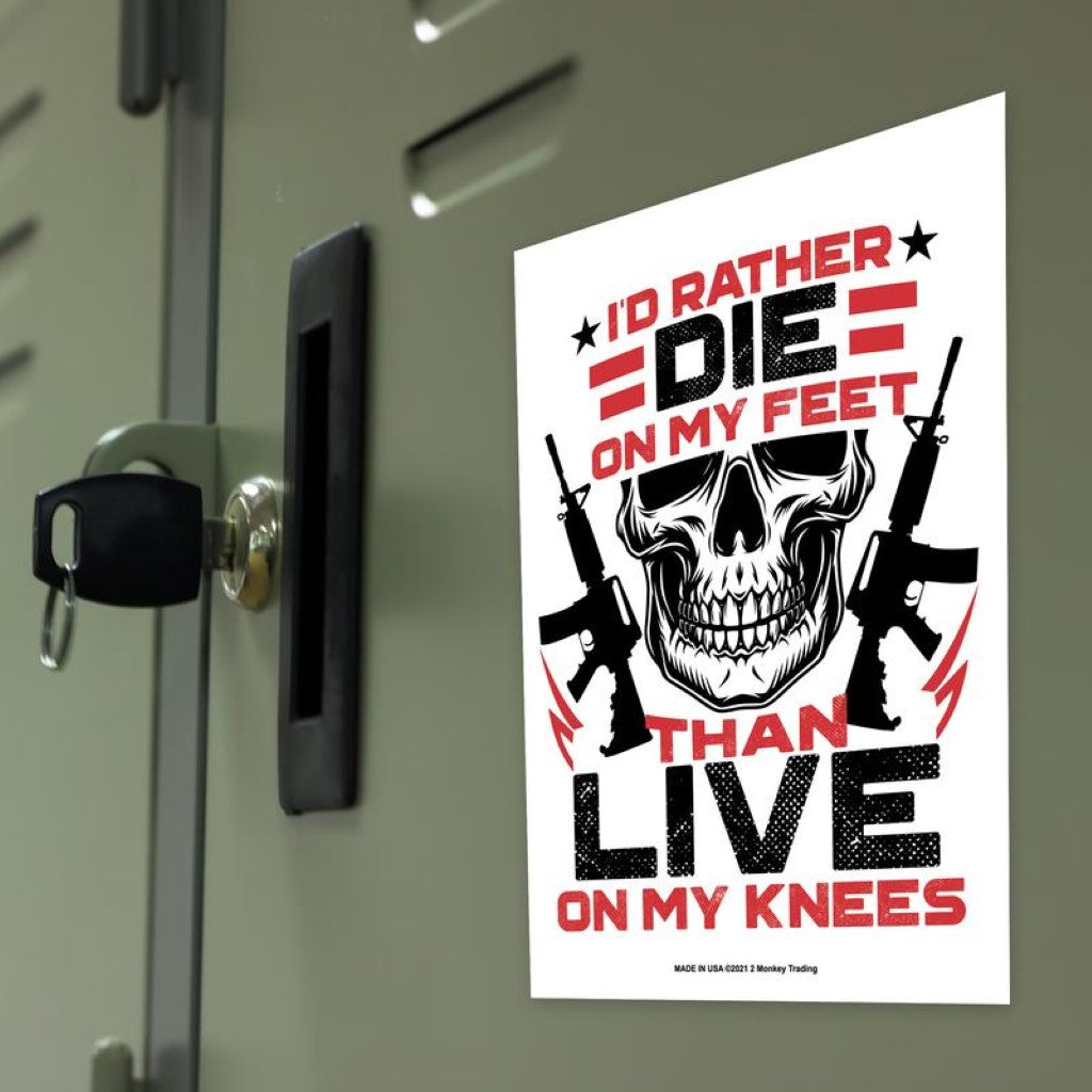 Shots Fired by Lucky Shot USA Magneetsticker "I'd rather die on my feet than live on my knees" 10x15cm (zwart-wit-rood)