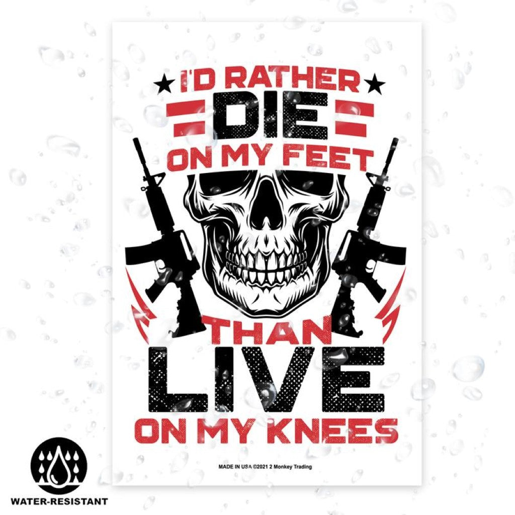 Shots Fired by Lucky Shot USA Magneetsticker "I'd rather die on my feet than live on my knees" 10x15cm (zwart-wit-rood)