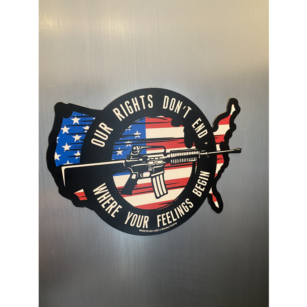 Lucky Shot USA Refrigerator Magnets Magneetsticker "Our rights don't end where your feelings begin" met patroon van Amerikaanse vlag 10x15cm (blauw-rood-zwart-wit) 4.99 Shots Fired!