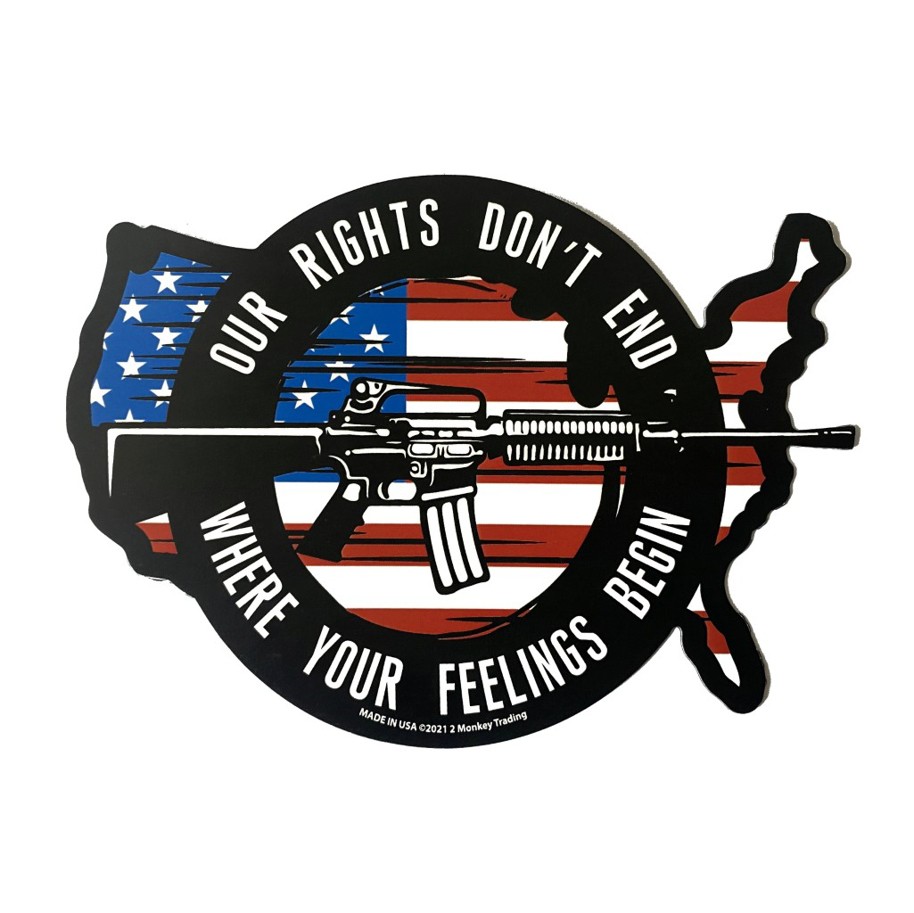 Lucky Shot USA Refrigerator Magnets Magneetsticker "Our rights don't end where your feelings begin" met patroon van Amerikaanse vlag 10x15cm (blauw-rood-zwart-wit) 4.99 Shots Fired!
