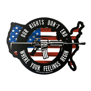 Lucky Shot USA Refrigerator Magnets Magneetsticker "Our rights don't end where your feelings begin" met patroon van Amerikaanse vlag 10x15cm (blauw-rood-zwart-wit) 4.99 Shots Fired!