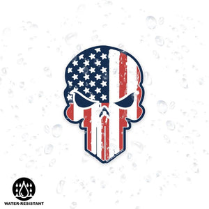 Shots Fired by Lucky Shot USA Magneetsticker Punisher logo met Amerikaanse vlag 10x15cm (Blauw-Rood-Wit)