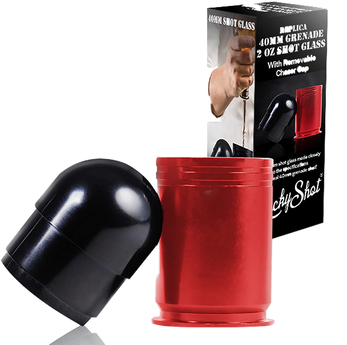 Shots Fired by Lucky Shot USA 40MM Shotglas "40 mike grenade" CNC Aluminium Rood (60ml)