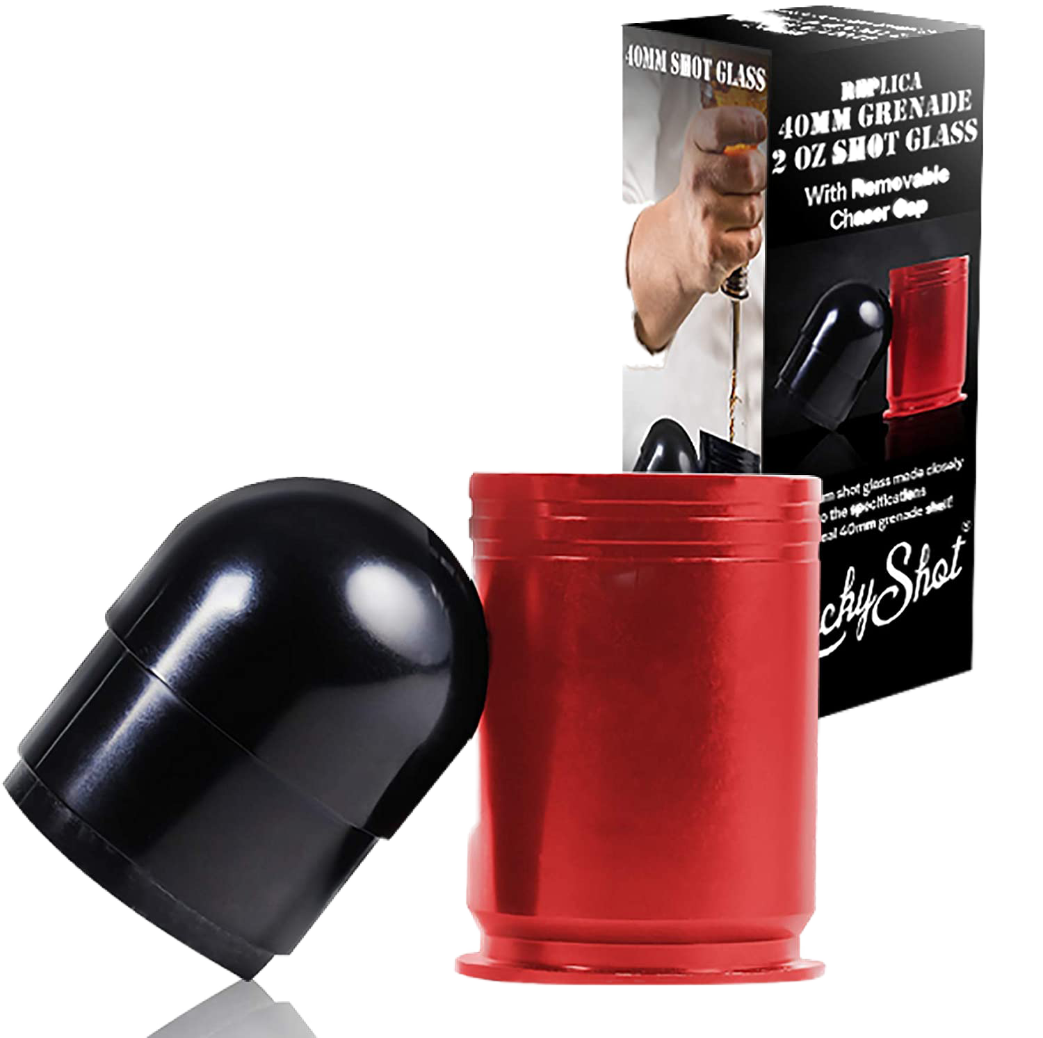 Shots Fired by Lucky Shot USA 40MM Shotglas "40 mike grenade" CNC Aluminium Rood (60ml)