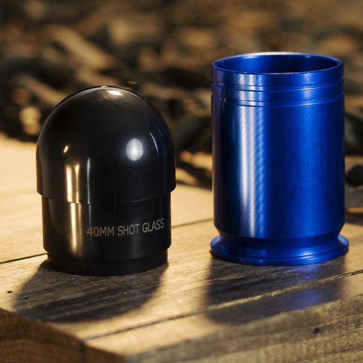Shots Fired by Lucky Shot USA 40MM Shotglas "40 mike grenade" CNC Aluminium Blauw (60ml)