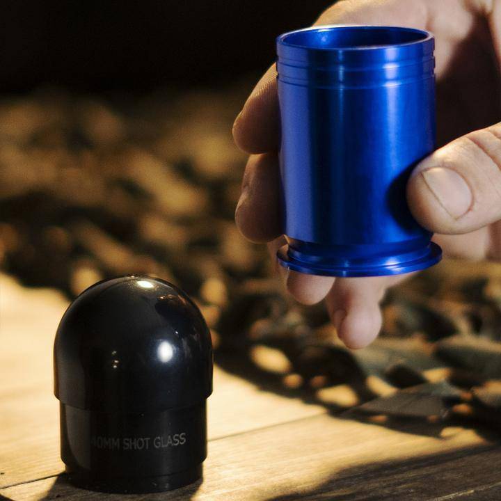 Shots Fired by Lucky Shot USA 40MM Shotglas "40 mike grenade" CNC Aluminium Blauw (60ml)