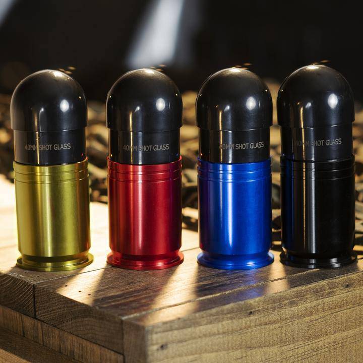Shots Fired by Lucky Shot USA 40MM Shotglas "40 mike grenade" CNC Aluminium Rood (60ml)